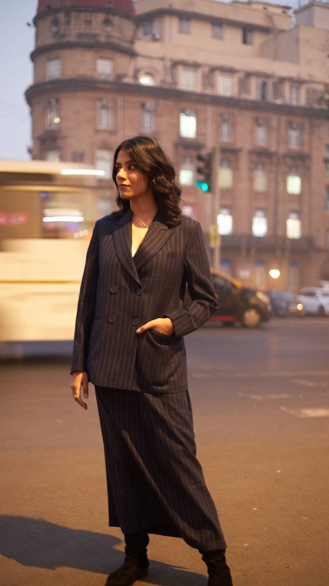 Essential Pinstripe Skirt - Dark Blue