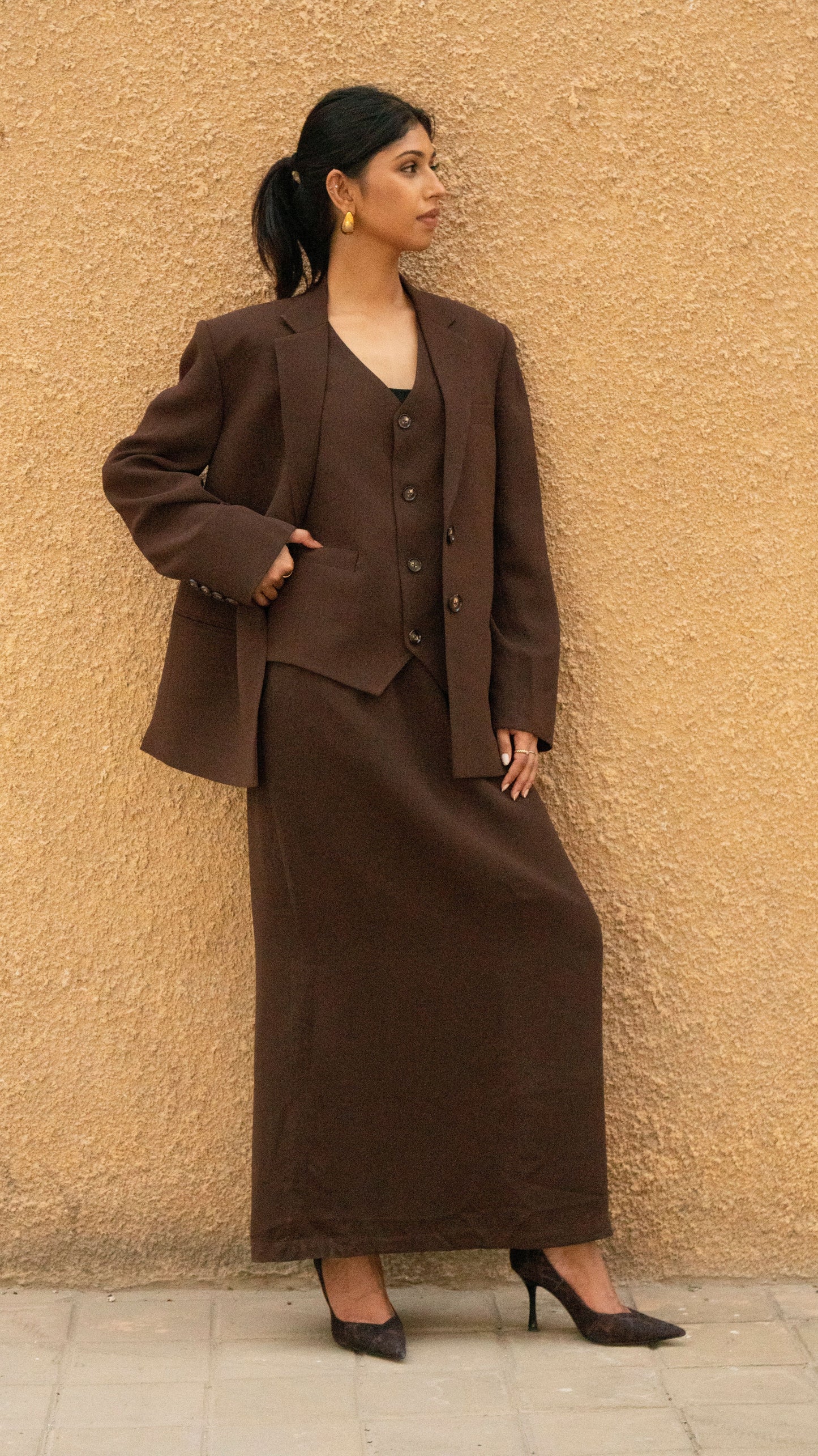 Signature Luxe Tailored Skirt - Coffee